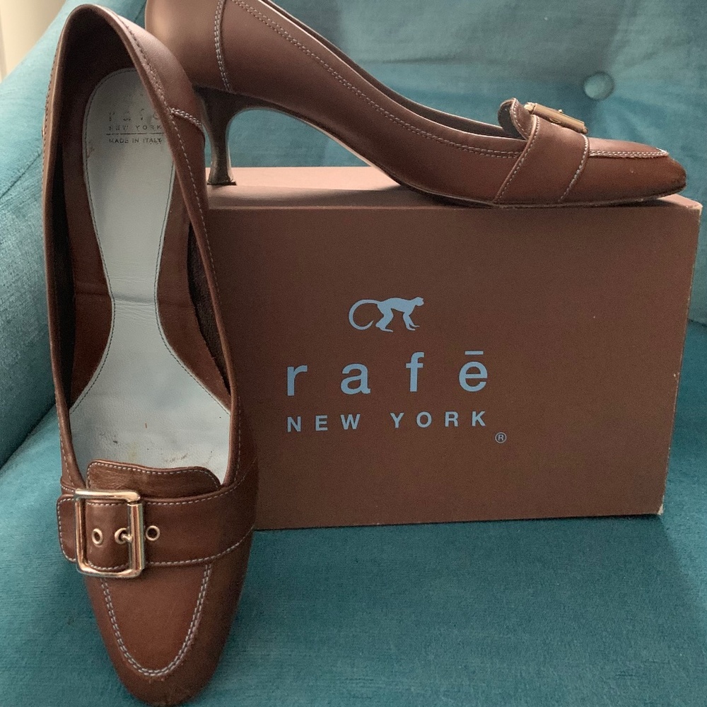 rafe New York Brown Leather Kitten Heel  Shoe, Size 8.5.